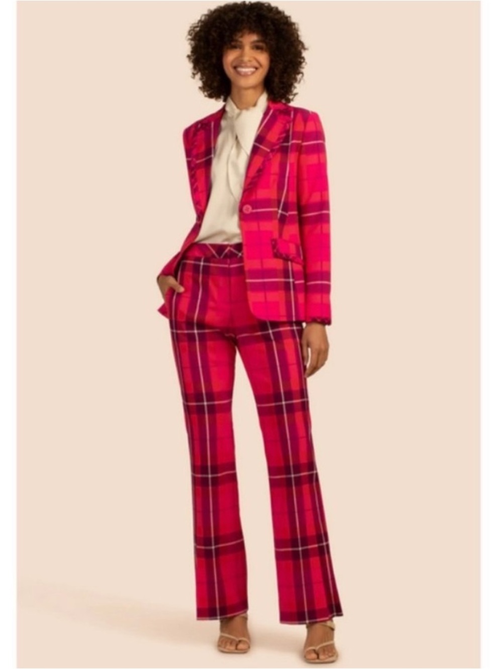 Trina Turk blazer & pants - Planet starburst, planetary Aurora pink plaid size 2